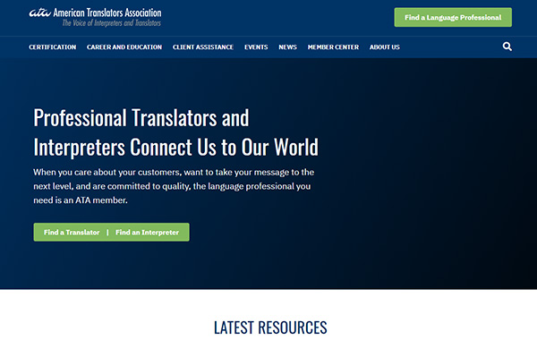 美国翻译协会American Translators Association, ATA