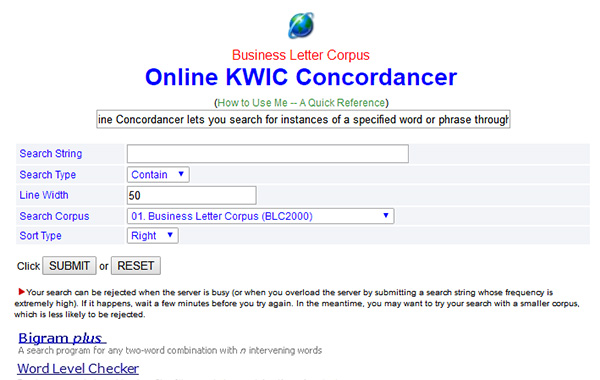 Online BLCKWIC Concordancer(双语，英语、日语)